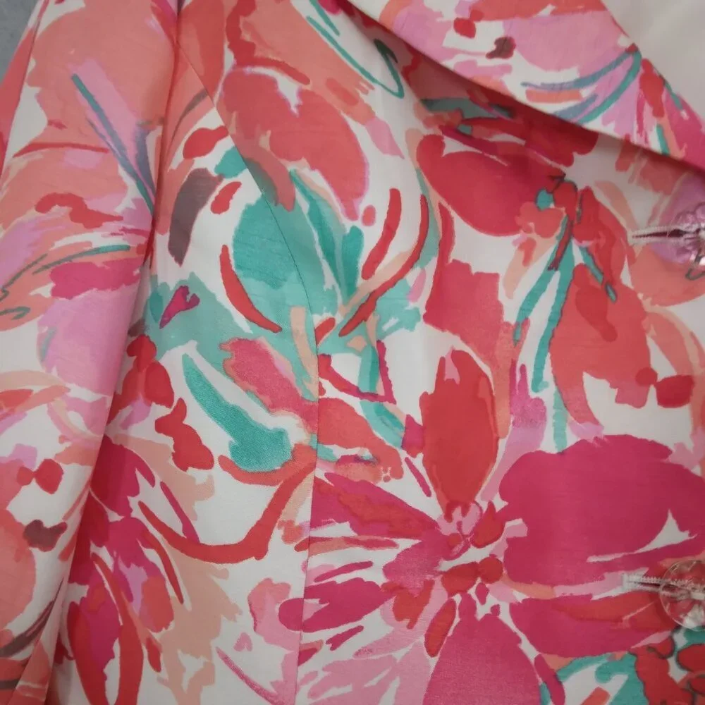 Le Suit | Multicolor Floral 3 Button Blazer Jacket Pink Coral Turquoise  | Sz 16 - Picture 5 of 10